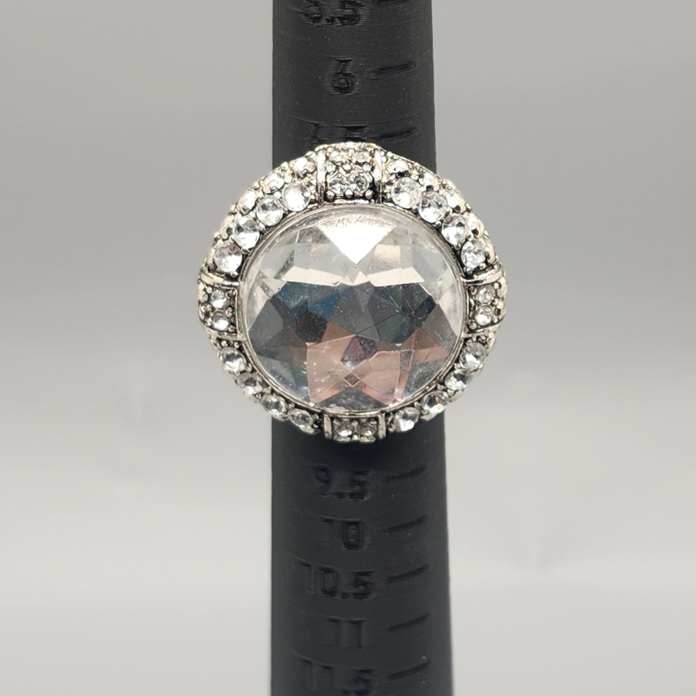 Sparkling Statement Cocktail Ring Adjustable Silver Tone Rhinestone Crystal